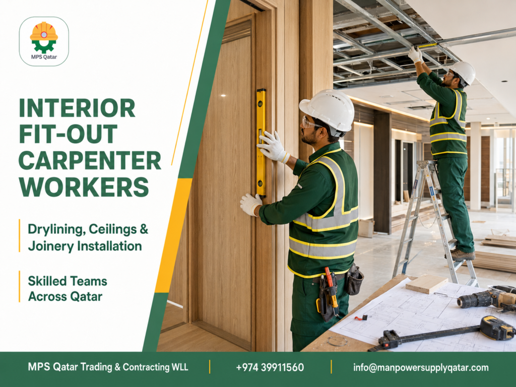 Carpenter Workers Qatar installing interior fit-out and joinery work